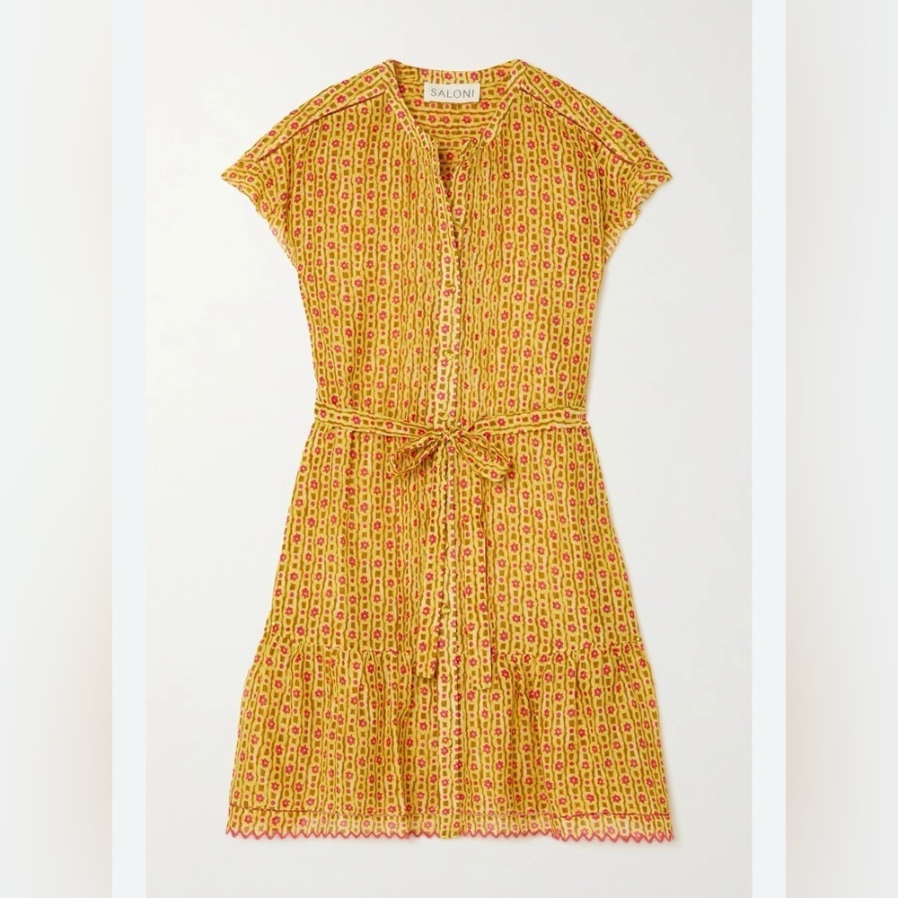 SALONI Bette Belted Silk Blend Voile Mini Dress, Daisy Trail, Size 2 - Picture 4 of 14